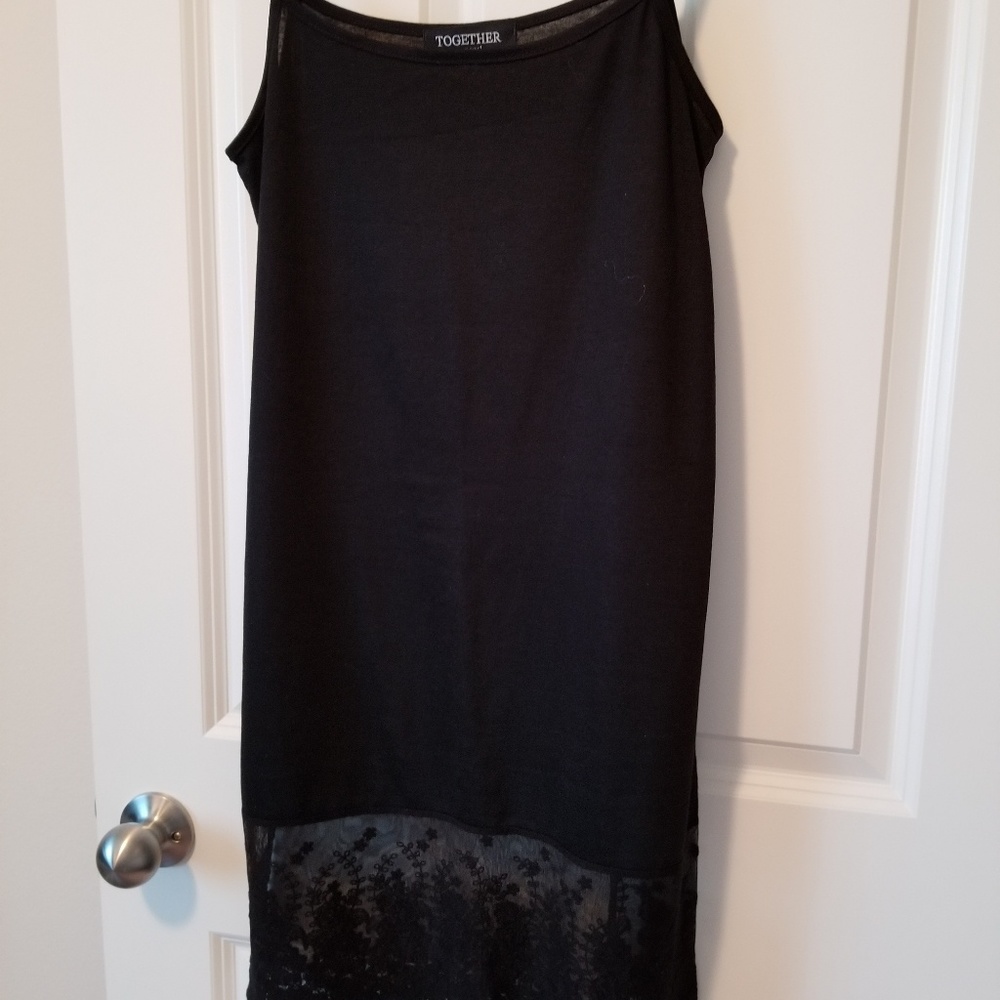 Long Black Tank with Lace Hem